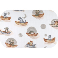 Ega Kids Diaper - 29989 - TETRA PRINT - EGA - ANIMALS on the BOAT - GREY - size 70x80 cm