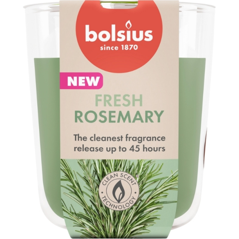 Bolsius Ароматическая свеча в стеклянном стакане True Scents &Oslash;80x73 мм с ароматом розмарина.