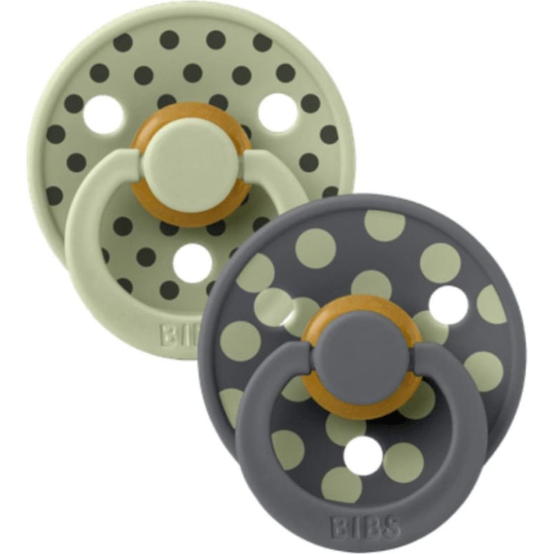 Bibs Collection Colour Round &ndash; круглые пустышки Polka Dots Sage / Iron 6-18m 2pcs