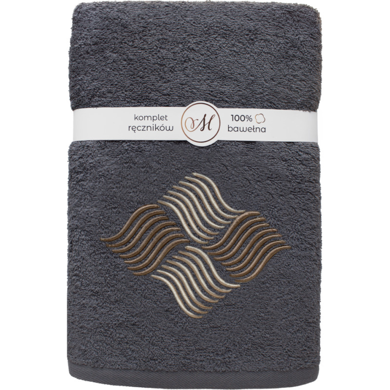 RĘCZNIK KPL.MARIBELLA 3 SZT./30X50/50X100/70X140/ FROTTE HAFT 003 FALE CIEMNY SZARY