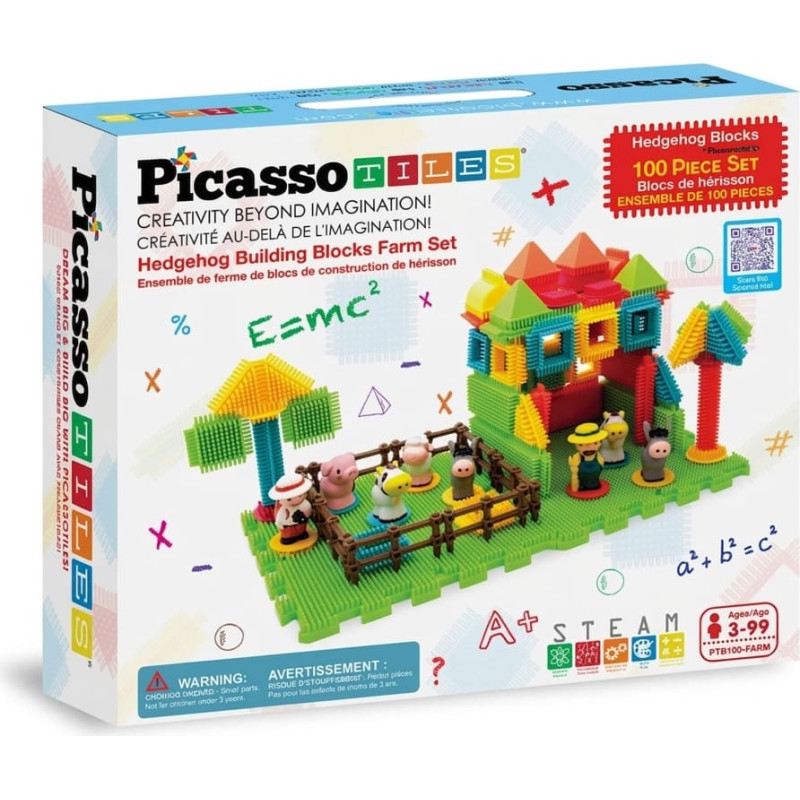 Picasso Tiles Magnetic Construction Set Hedgehog Blocks Farm 100 pcs, PTB100-Farm
