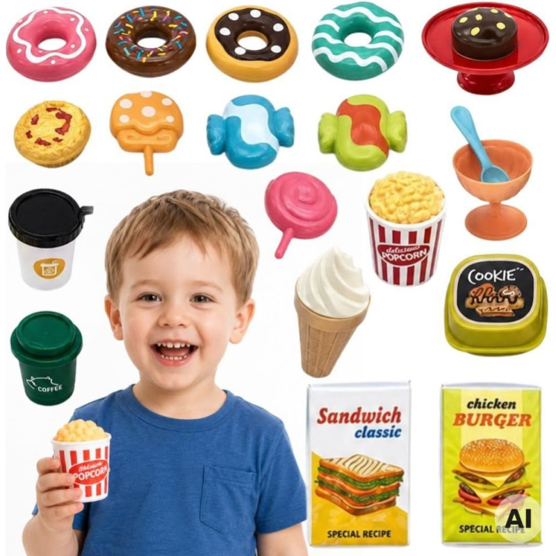 Woopie Set of Sweets, Desserts, Ice Creams for Playing in a Cafe Shop 30 pcs