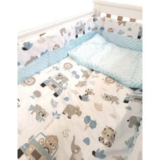 Ankras Bedding set - 6  parts - 120/90/360 - MINKY/ BLUE - ZOO in CAR / BLUE