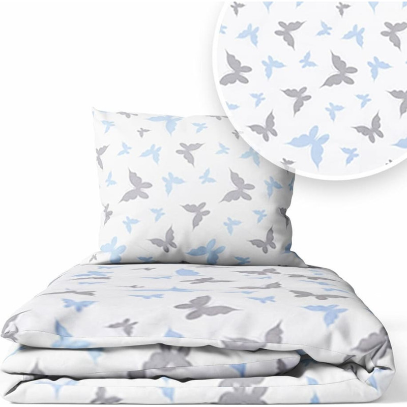 Ankras Cover set -  2 pcs - 135x100, 40x60 - BUTTERFLY - BLUE / GREY