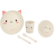 Tableware bamboo set Cat Pink