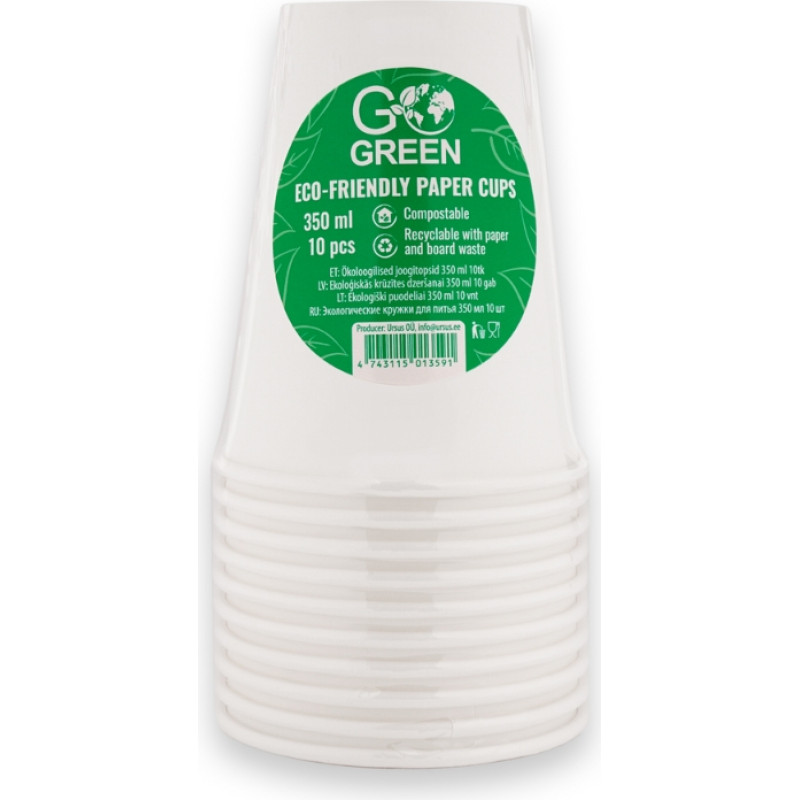 Gogreen Экологические стаканы Go Green 350 мл 10 шт. белый