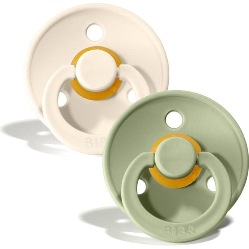 BIBS Colour Пустышка из натурального каучука, симметричная Ivory / Sage 6-18мес.  2шт.