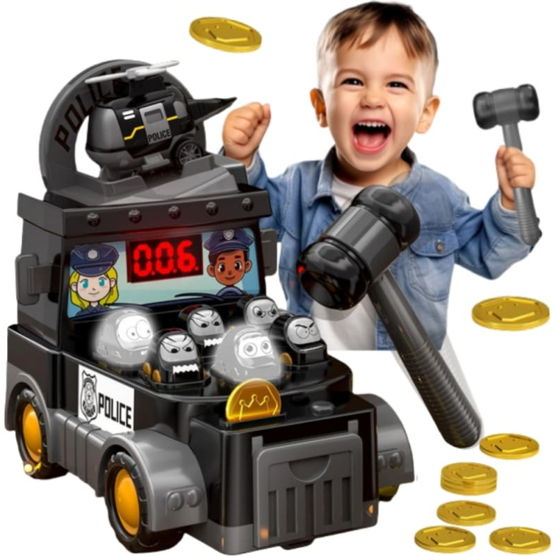 Woopie Gra Zręcznościowa Uderz Młotkiem Wbijak W&oacute;z Policyjny z Akcesoriami