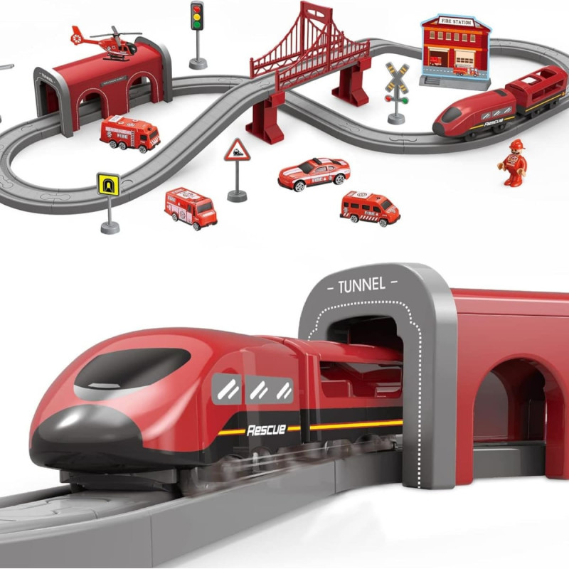 Woopie Zestaw Kolejka Elektryczna Lokomotywa Straż Pożarna 66el.