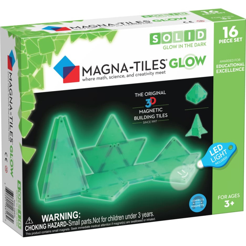 Magna-Tiles Магнитный конструктор Magna Qubix светящийся в темноте, 16 деталей