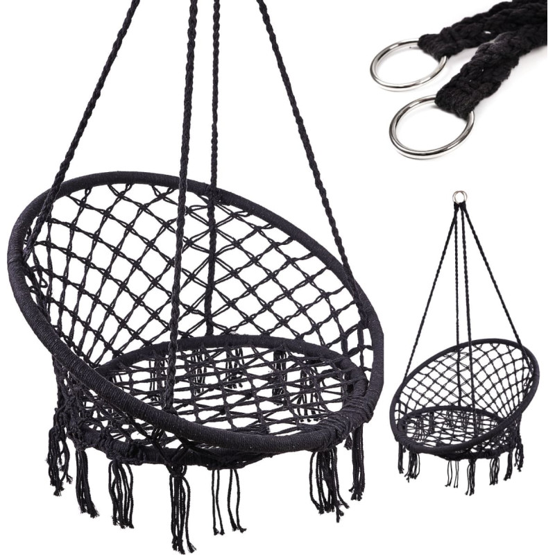 Качели "Гнездо аиста" с спинкой, черные, 80 см