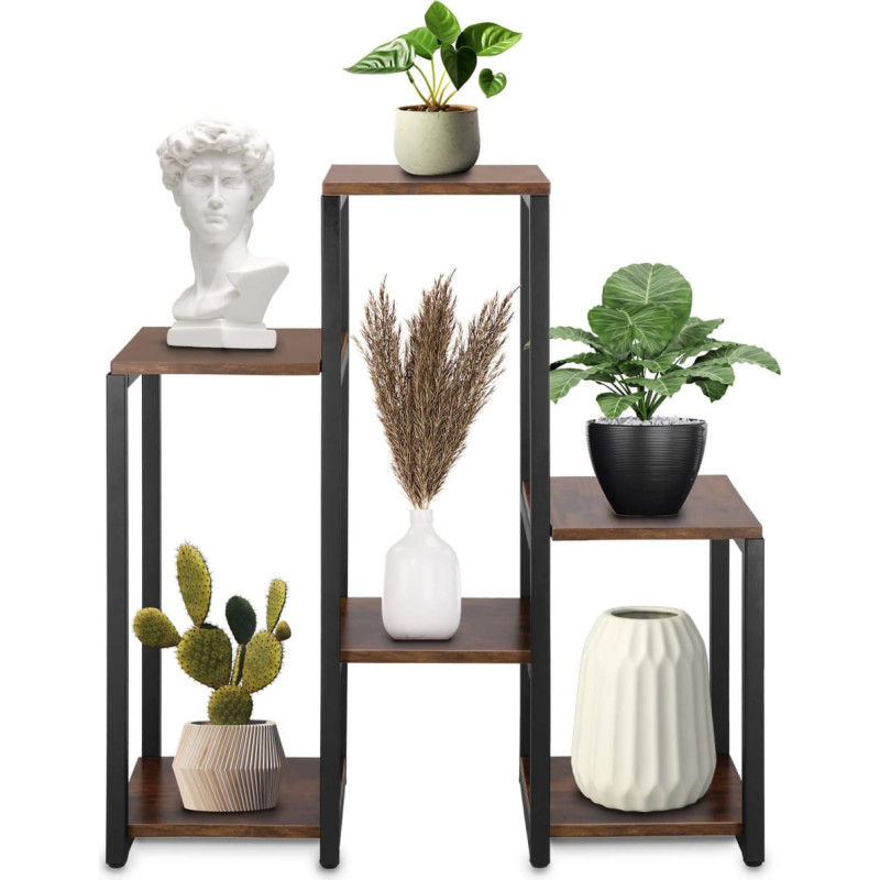 Springos Металлическая подставка для цветов с 6 полками Springos GA0208 79 см  лофт черный, темно-коричневый