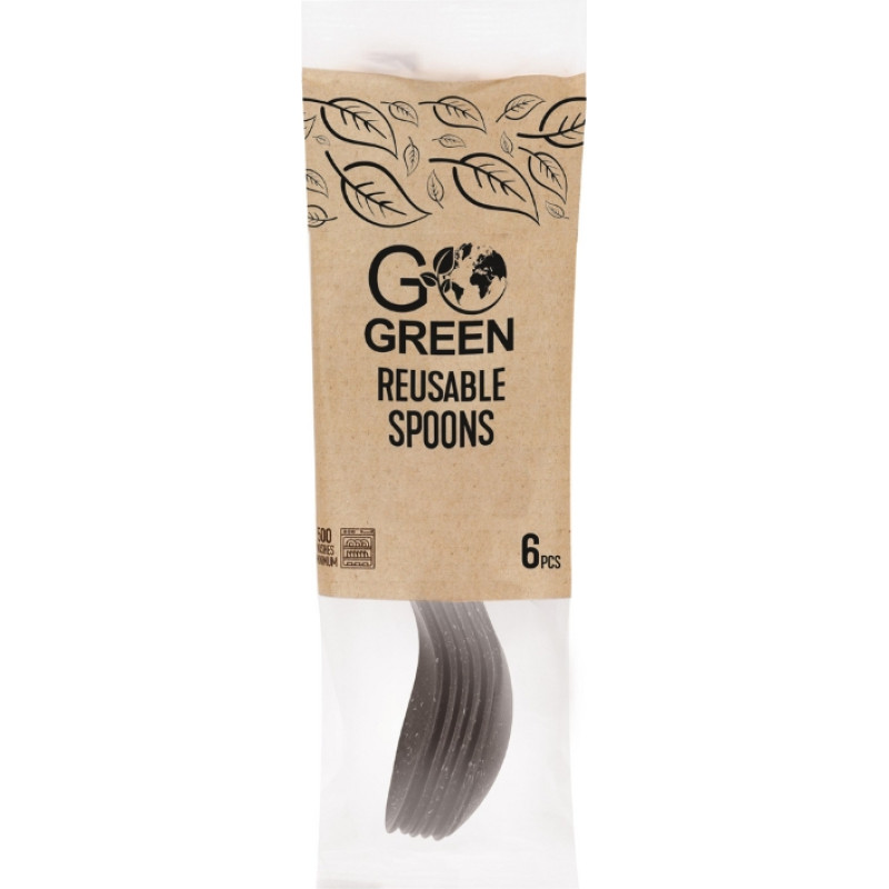Gogreen Ложки многоразовые Go Green 6 шт. черный