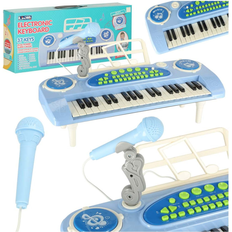 Детский синтезатор – интерактивное пианино / орган с 37 клавишами, микрофоном и подставкой, синий