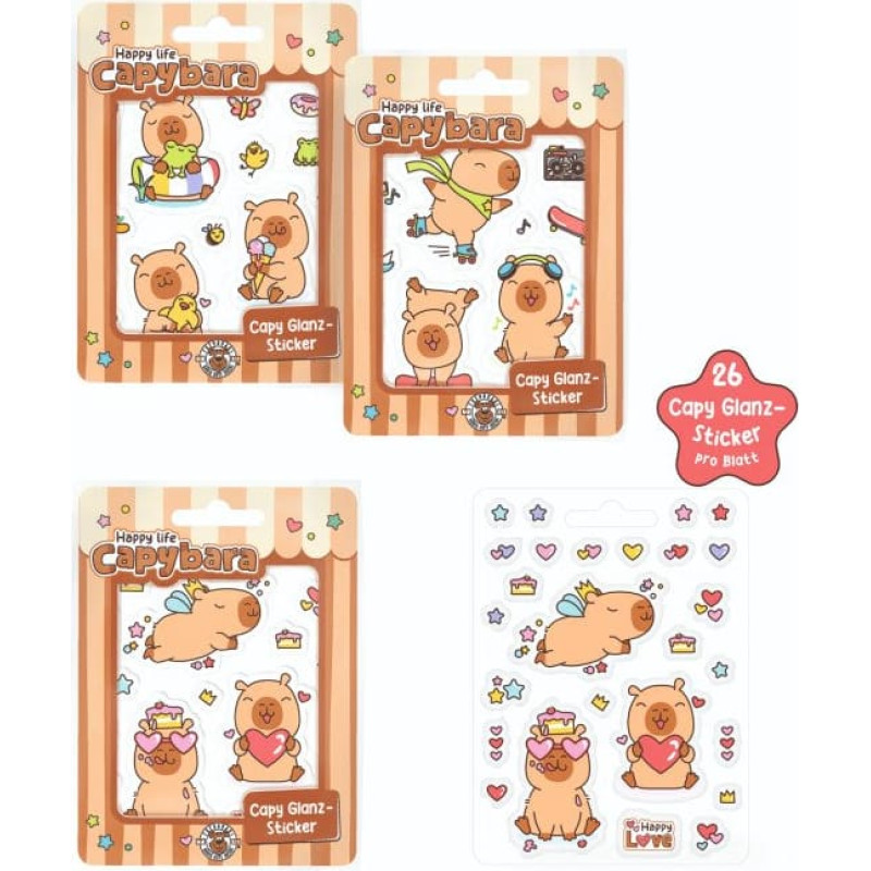 Trendhaus Capybara Happy Life - Sticker set, 26 pieces, 3 assorted