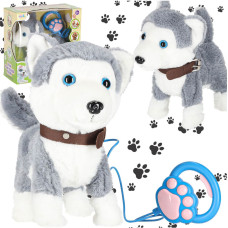 Интерактивная игрушечная собака (хаски) на поводке — лает, гуляет и виляет хвостом