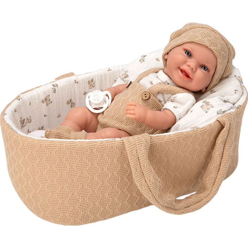 Arias baby doll with a beige carrycot, boy, 33 cm