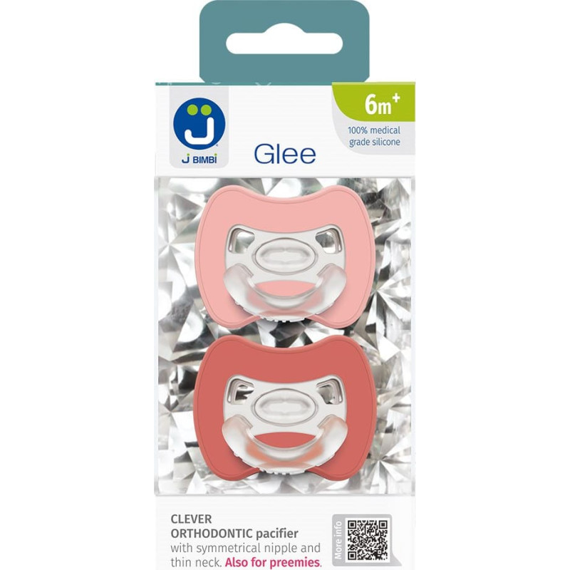 2-pack. Smart pacifiers Glee 6m+ rose-brick