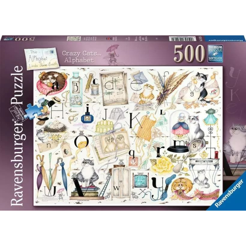 Ravensburger Пазл 500 Алфавит сумасшедших кошек