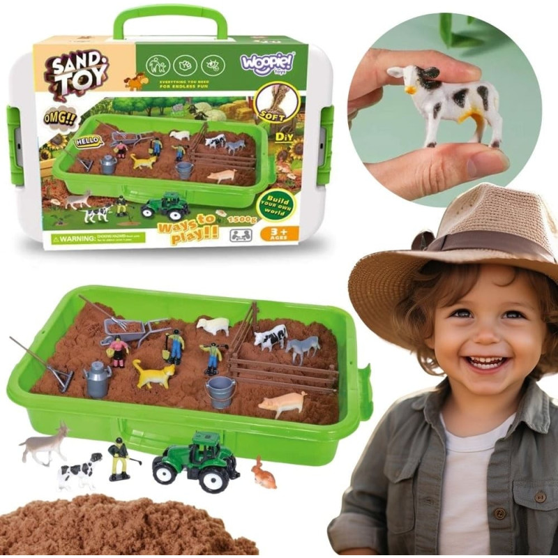 Woopie Kinetic Sand Set Farm in a Suitcase Tractor Animals 1500g
