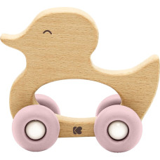 Wooden toy with silicone teether Duck Pink