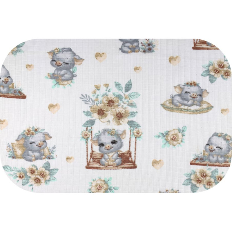 Ega Kids Diaper - 30046 - TETRA PRINT - EGA - PIGGY on a SWING -  GREY - size 70x80 cm