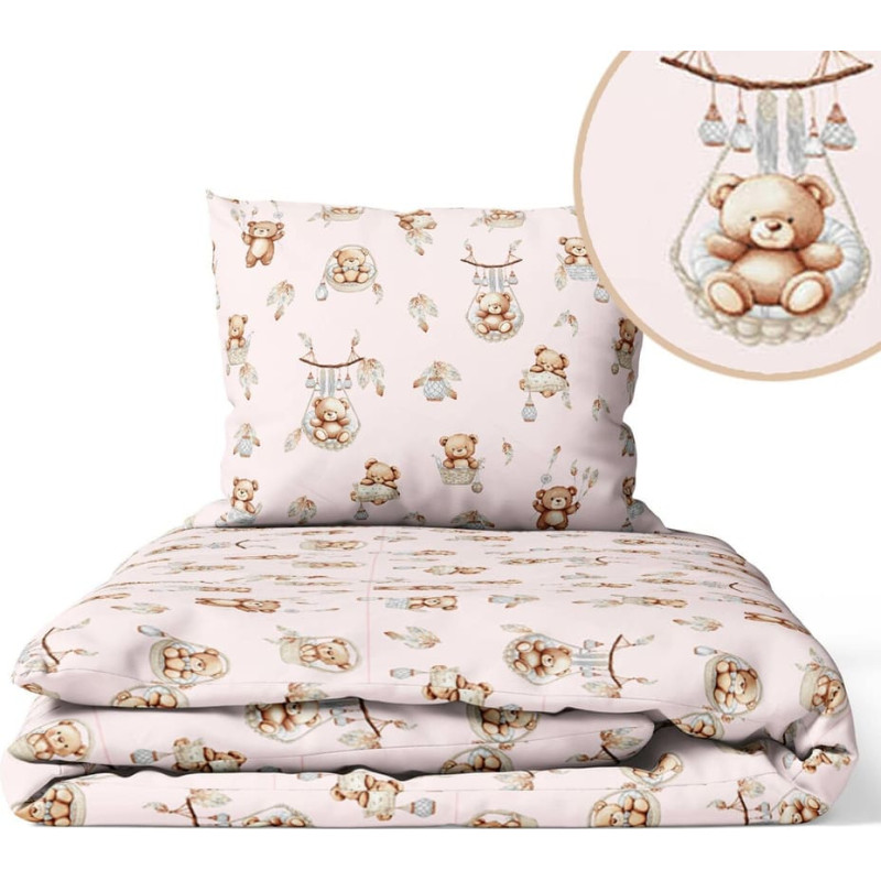 Ankras Cover set -  2 pcs - 135x100, 40x60 - BEAR in BASKET - PINK