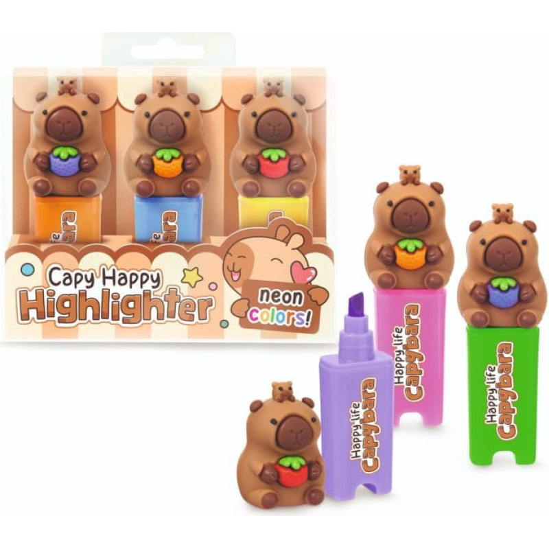 Trendhaus Capybara Happy Life - Happy Capy highlighters, set of 3, 2 assorted