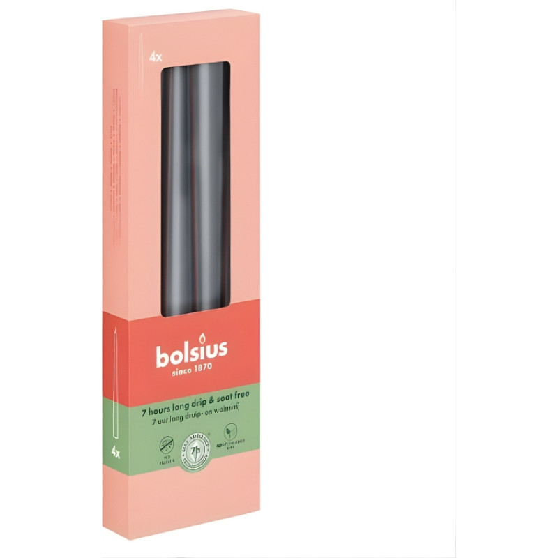 Bolsius Свечи настольные 4 шт. коробка 245/24мм серые