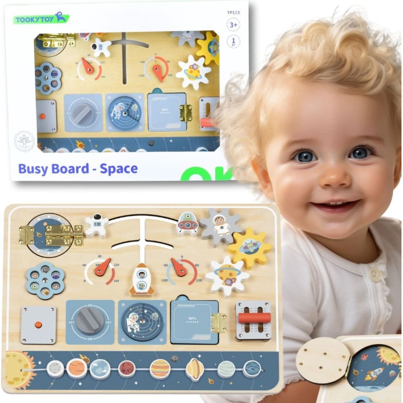 Tooky Toy Drewniana Tablica Edukacyjna Montessori Astronauta Statek Kosmiczny