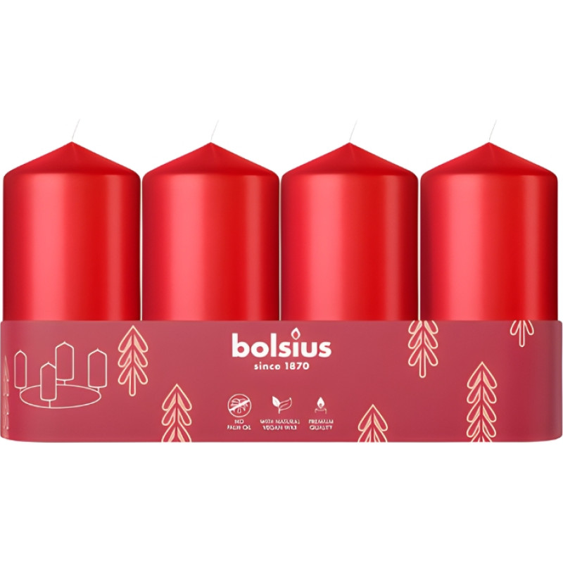 Bolsius Свеча цилиндрическая 4 шт. &Oslash;100x48мм красная