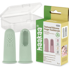 Bibs Pirkstu zobu birste Haaka Silicone Finger Toothbrush 2pcs Pea Green