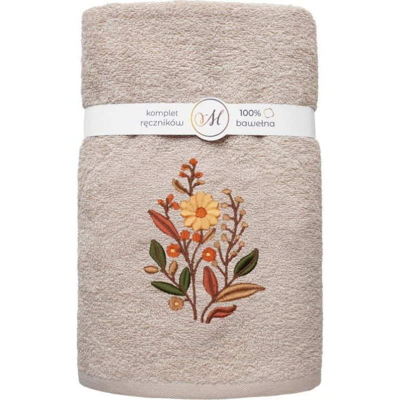 RĘCZNIK KPL.MARIBELLA 3 SZT./30X50/50X100/70X140/ FROTTE HAFT 001 KWIATKI KAWA Z MLEKIEM