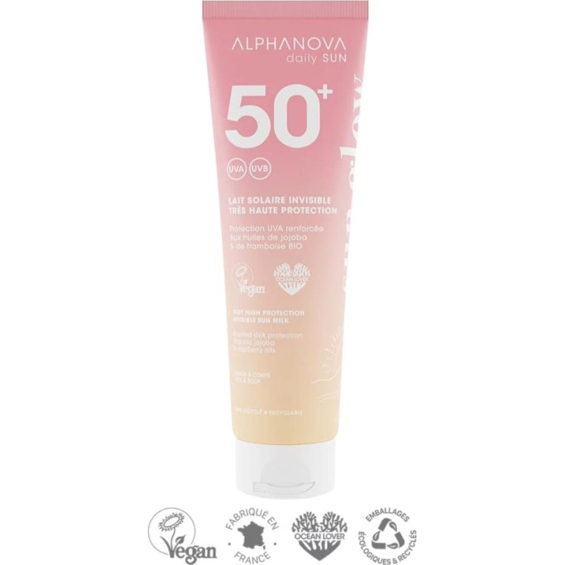 Alphanova Sun DAILY SPF50 водостойкий солнцезащитный крем с маслом семян малины и жожоба, аромат Mono&iuml;, 150 мл