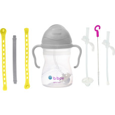 B.box 62627 Zestaw na start 3w1- bidon ze słomką240ml szary + smycz Lemon Sherbet + zapasowe słomki