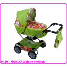 Minikid Wózek dla lalek głęboko-spacerowy MONIKA M50 zielony kwiatek