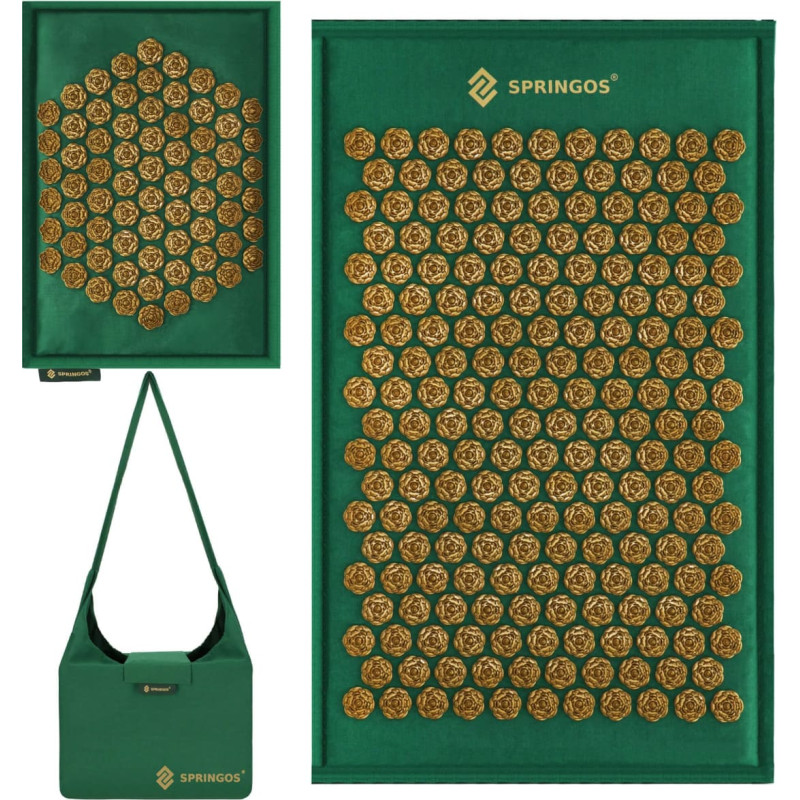 Springos Акупрессурный коврик с шипами и подушкой для массажа, от боли, из льна и кокосового волокна Springos FA0154