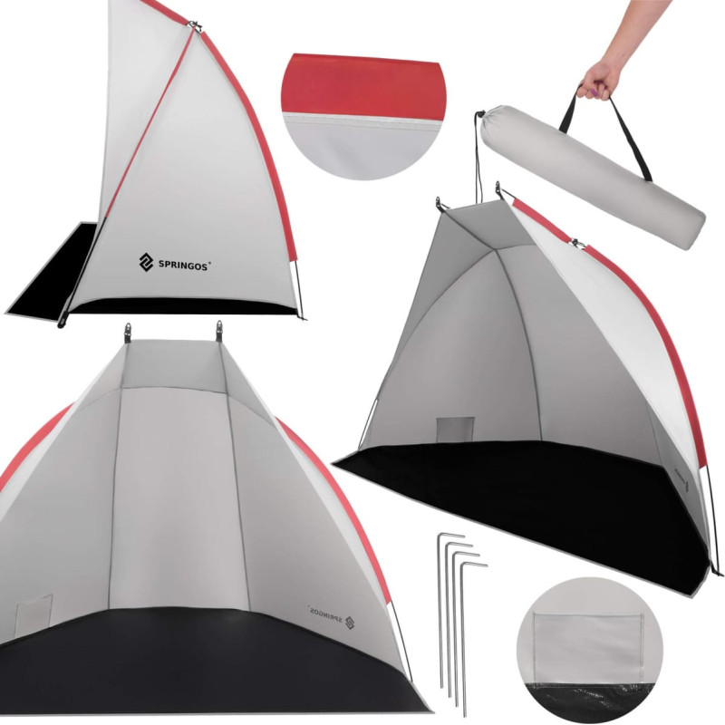 Springos Туристическая палатка 220x120x120 см пляжная с чехлом, экраном серо-черная