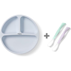 Babyono Silikona &scaron;ķīvis 1482/01 blue + elastīgas karotes 1066 DĀVANĀ!