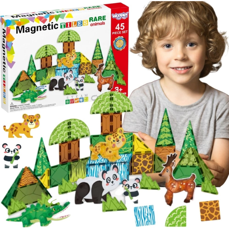 Woopie Klocki Magnetyczne Konstrukcyjne 3D Zestaw Edukacyjny Rzadkie Zwierzęta 45el.