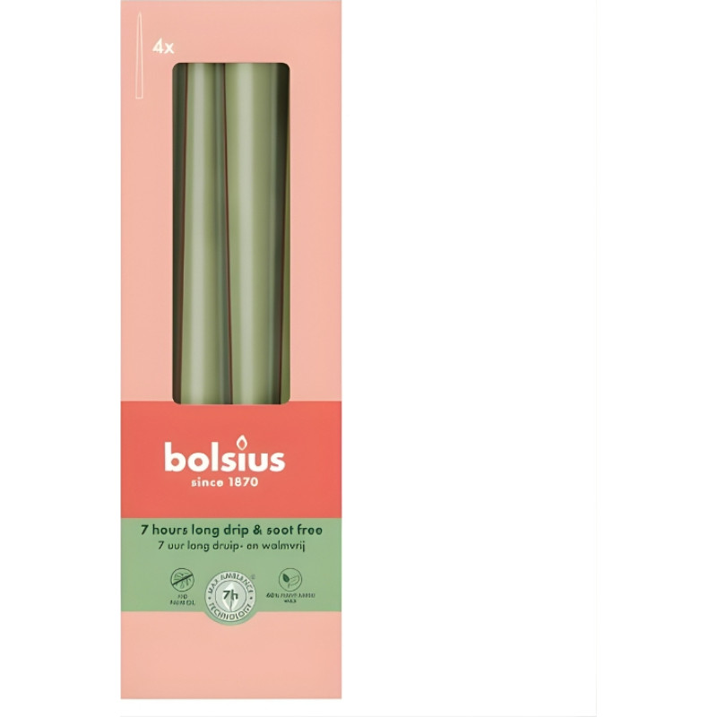 Bolsius Свечи настольные 4 шт. в коробке 245/24мм оливково-зеленые