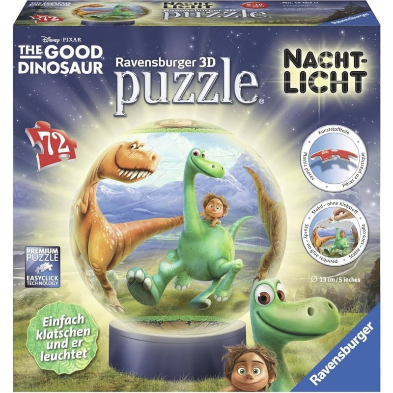 Ravensburger Круглый 3D-пазл с подсветкой, 72 элемента, Хороший динозавр