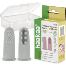 Bibs Pirkstu zobu birste Haaka Silicone Finger Toothbrush 2pcs Suva Grey