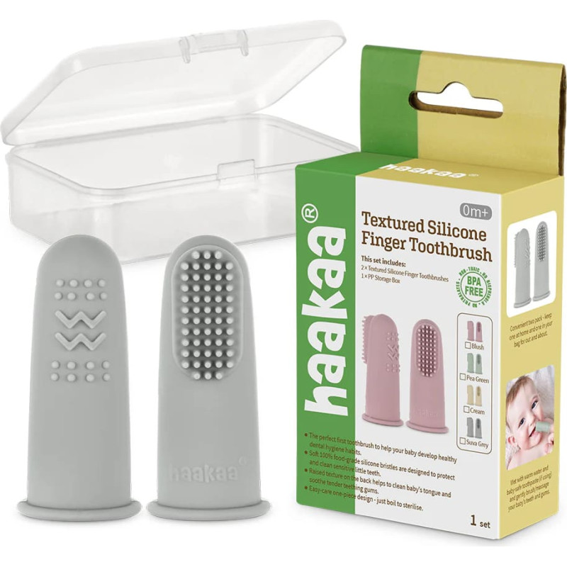 Bibs Pirkstu zobu birste Haaka Silicone Finger Toothbrush 2pcs Suva Grey