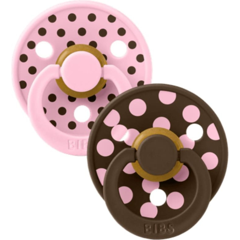 Bibs Collection Colour Round &ndash; круглые пустышки Polka Dots Baby Pink / Mocha 6-18m 2pcs