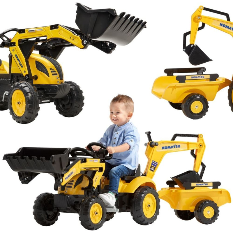 Falk Komatsu Pedal Tractor with Excavator Bucket and Trailer