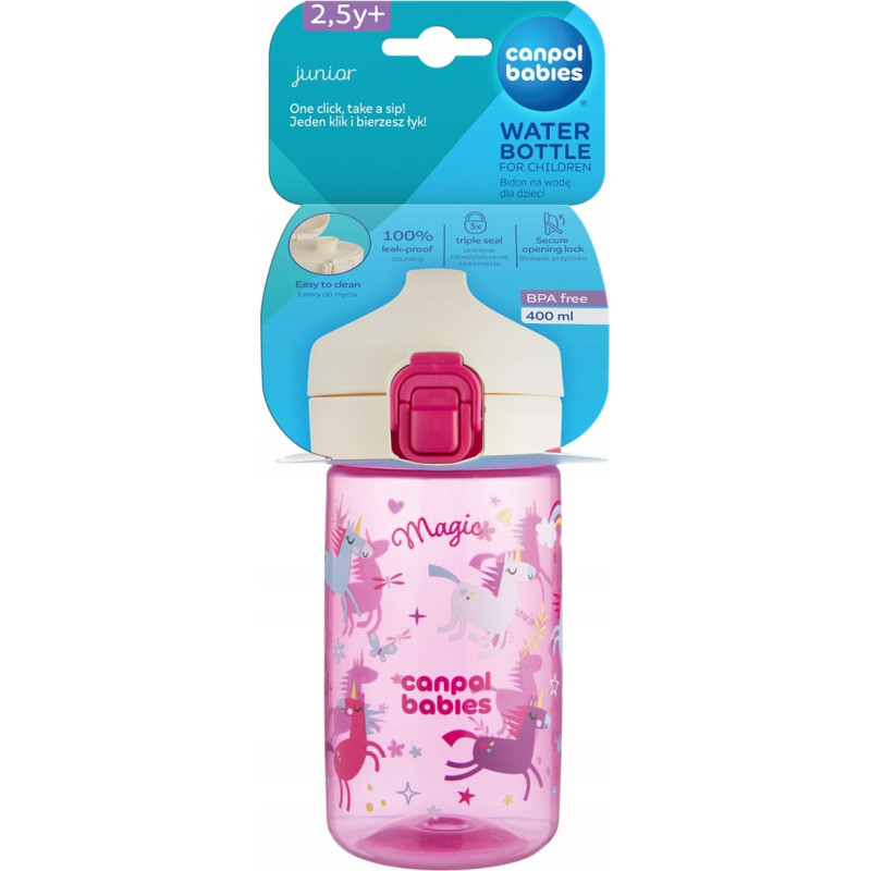 Canpol 56/624_pin Bidon na wodę dla dzieci od 2,5 r.ż. JUNIOR r&oacute;żowy