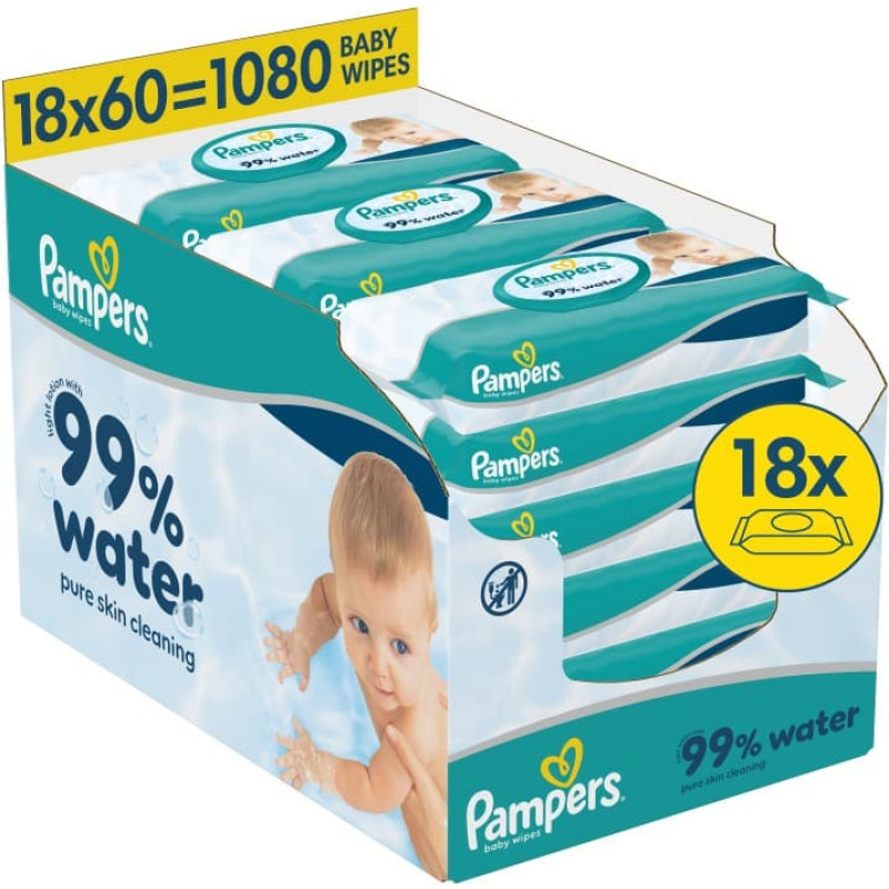 Pampers Aqua mitrās salvetes zīdaiņiem, 18 iepak., 1080 gab. - 80871792