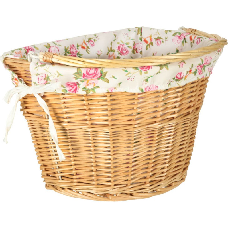 Плетёная передняя корзина для велосипеда с тканевой вставкой с цветами