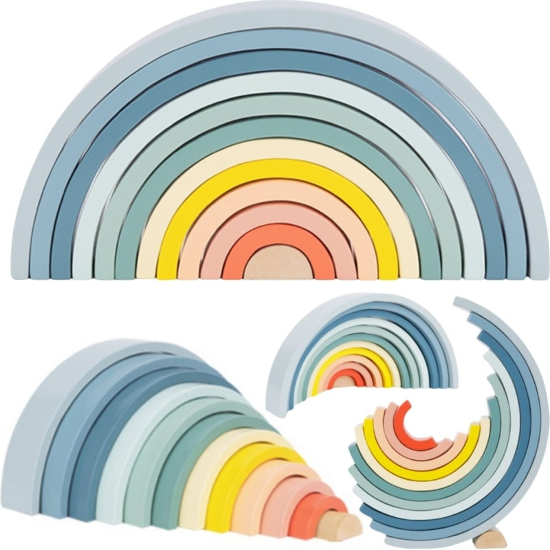 Tooky Toy Pastelowa Układanka Drewniane Klocki Montessori Tęcza